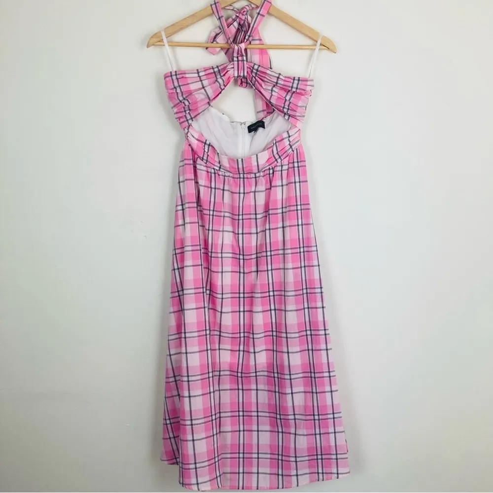 Majorelle ‘Florian’ midi dress in pink plaid w/ halter tie neck & bandeau top. S - Image 3
