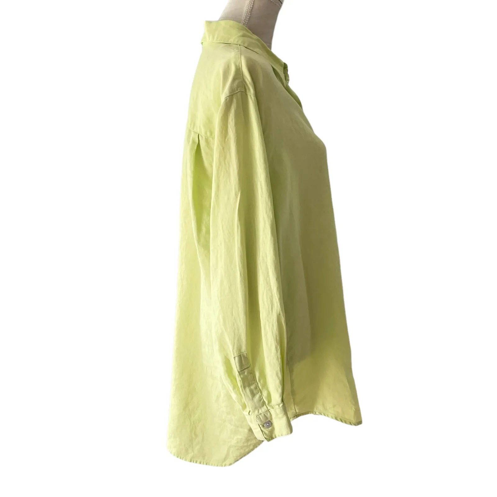 Sag Harbor Oversized Linen Button Down Shirt M Spring Green Chartreuse - Image 14