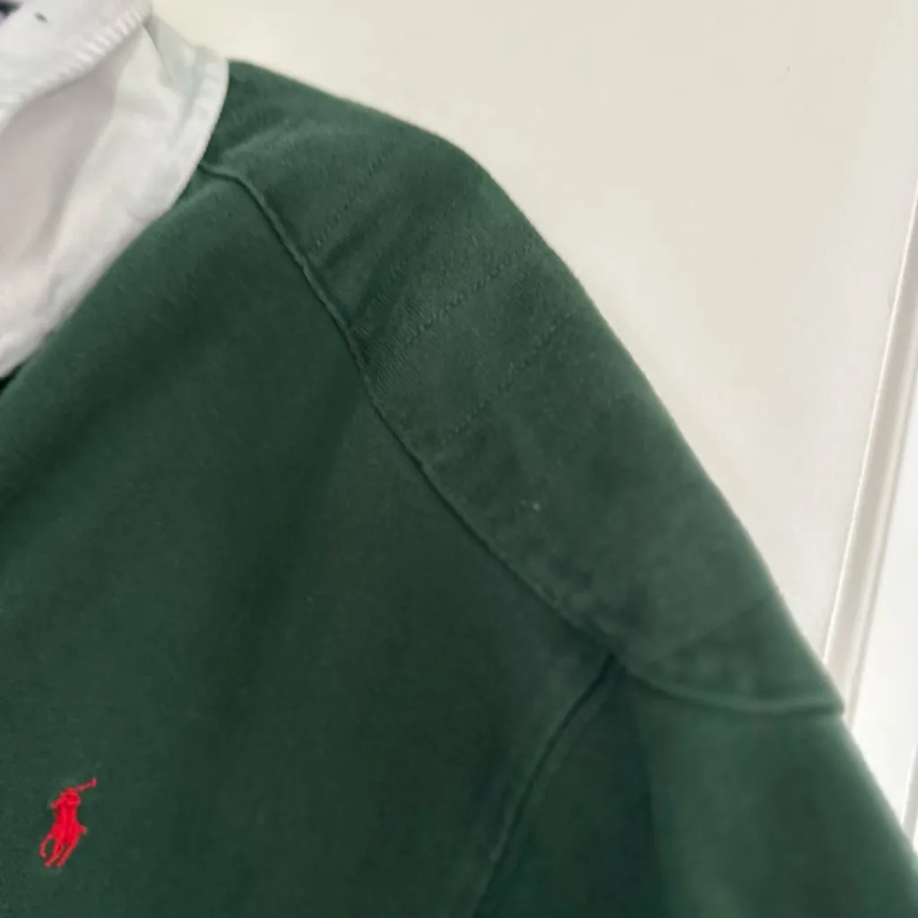 VTG Polo Ralph Lauren 2XL green Cropped  Long Sleeve Elbow Patch Quilt Shoulders - Image 10