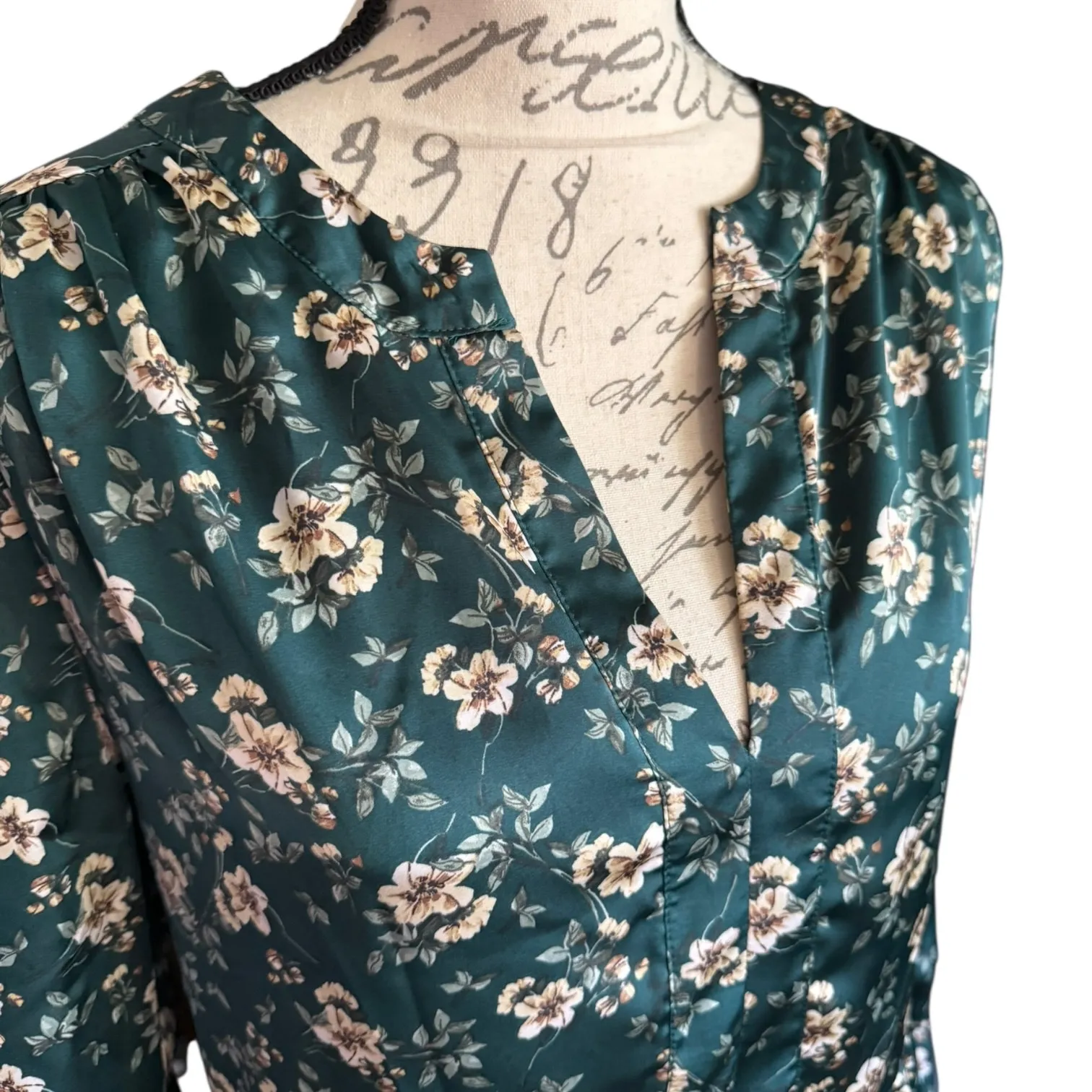 Vince Camuto Plus Size Green Floral Satin Baby Doll Dress Size 1X - Image 3