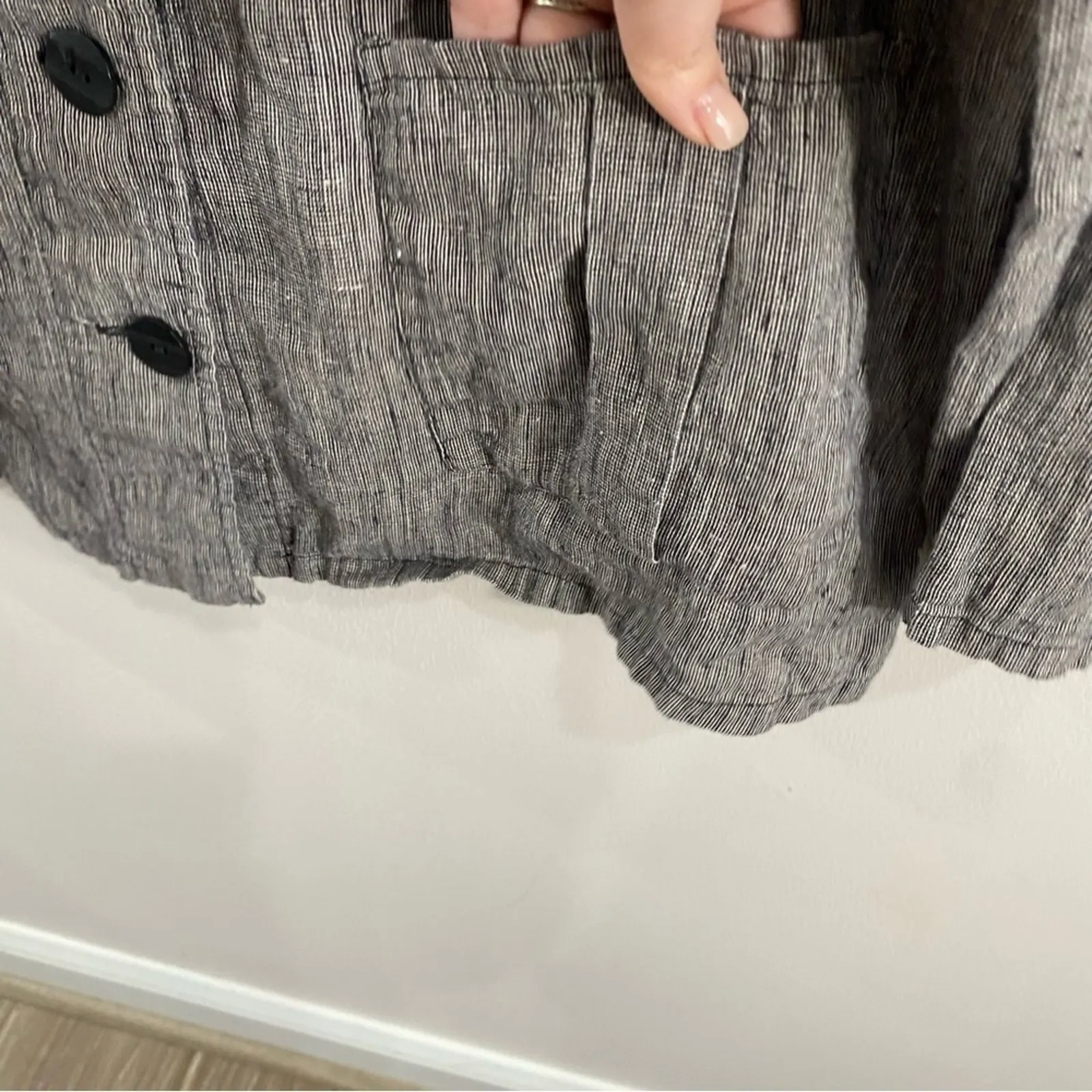 Flax Linen Jacket Gray Button Front Boxy Lagenlook Oversized Artisanal Small - Image 5