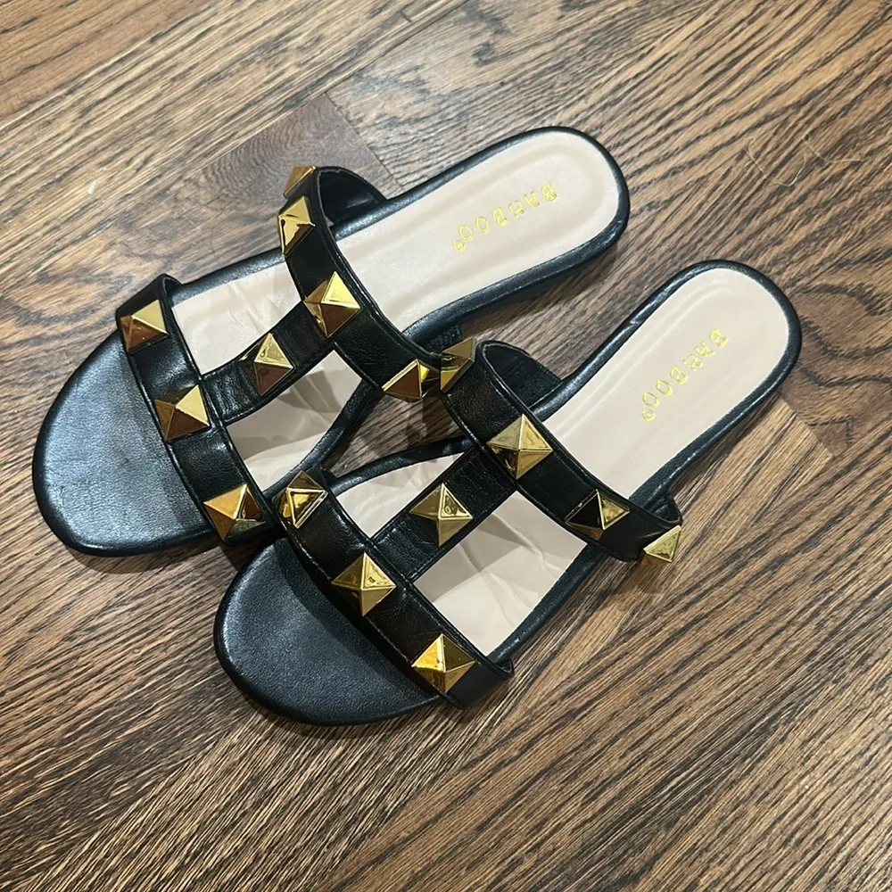 Bamboo Black with Gold Stud Sandals - Image 2