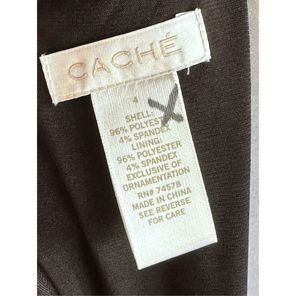 Cache' Black Stretch Embellished Bodycon Cold Shoulder Dress Sz 4 - Image 7