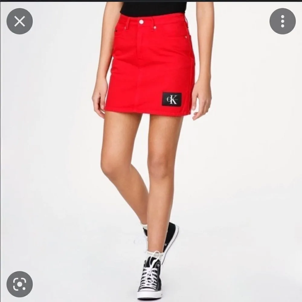 Y2K Style CK Calvin Klein Tango Red Denim Mini Skirt 27 - Image 2