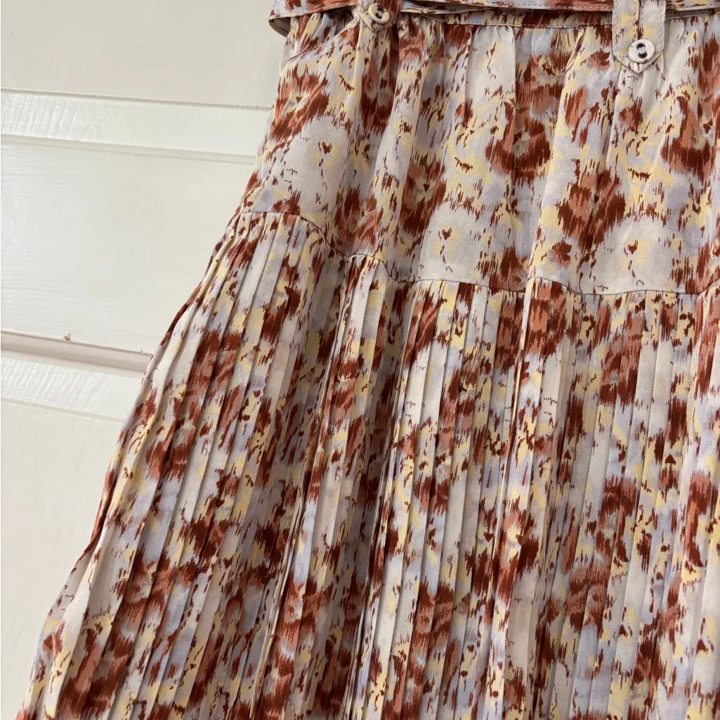 NEW ULLA JOHNSON Charline Floral Pleated Midi Skirt Belted NWT Size 2 100% Silk - Image 15