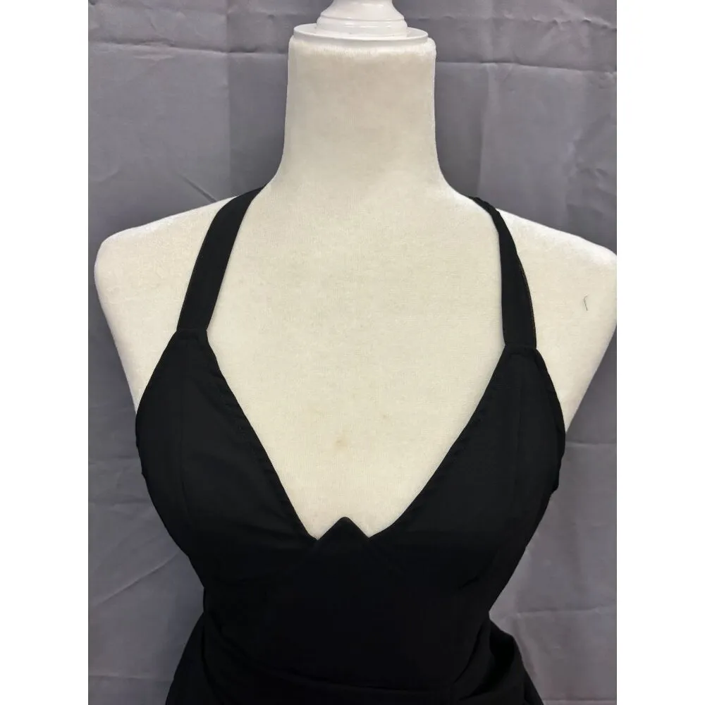 PrettyLittleThing Dress Black Pleated Draped Midi US 2 - Image 2