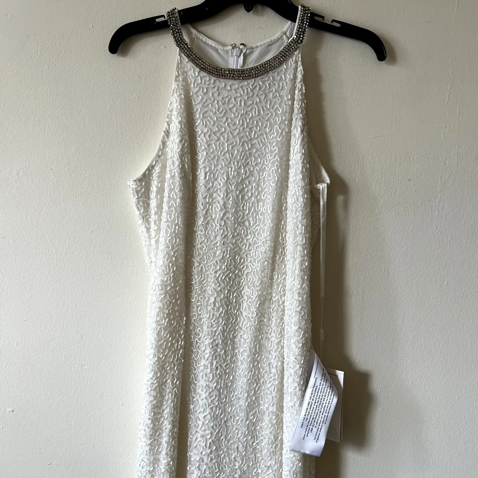 Mac Duggal White Beaded Sleeveless High Neck Column Dress Gown Size 8 C10 - Image 4