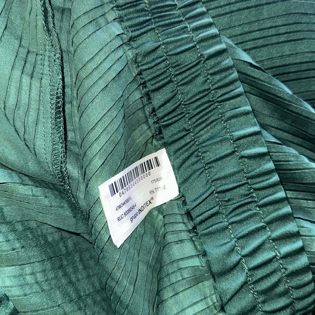 NWOT ZARA PLEATED Green Satin Fabric Loose Fit Trouser XL - Image 5