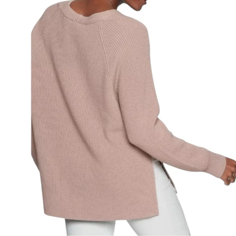 Athleta Rose Pink Oversized Cable Knit V Neck Switchback Pullover Sweater XS - Image 4