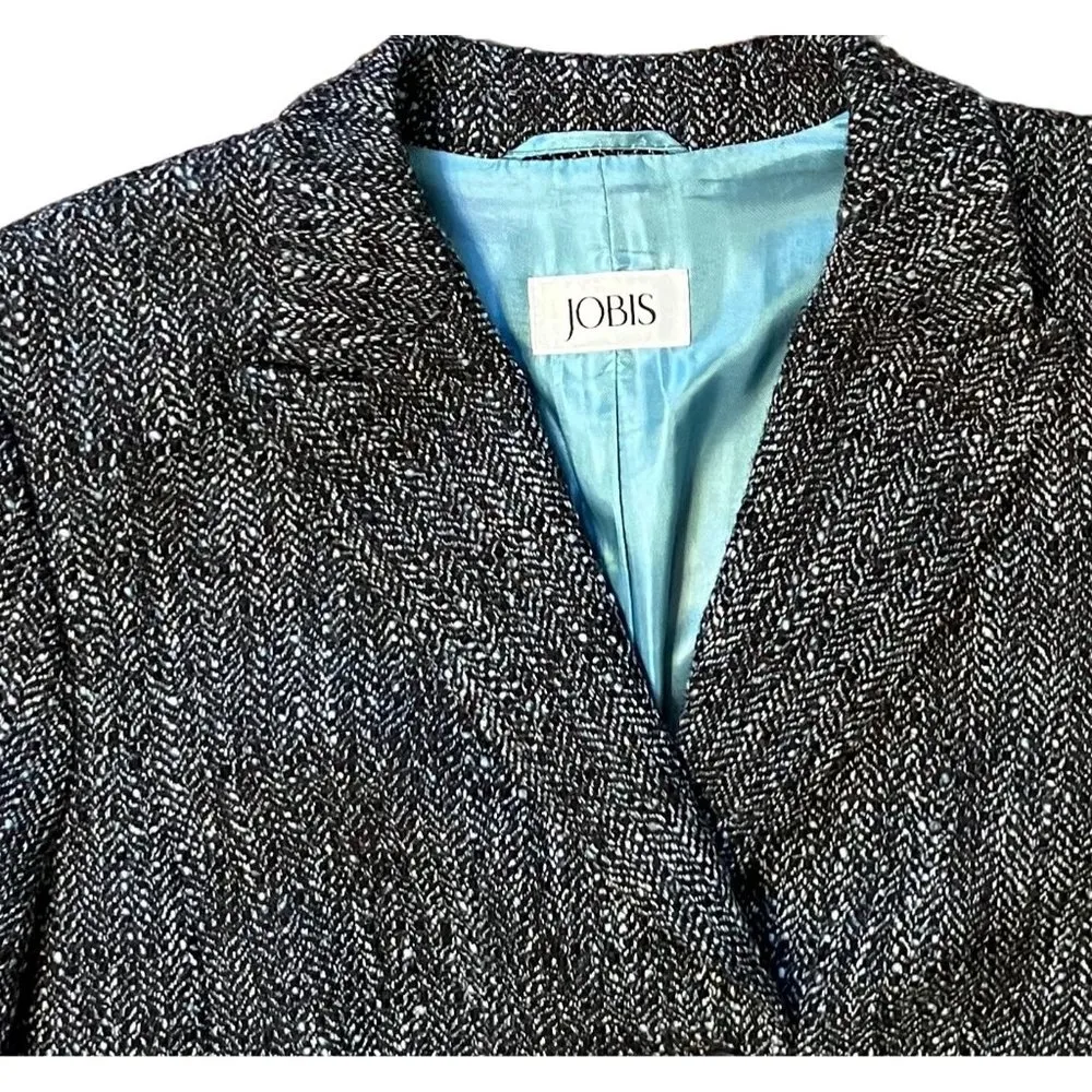 $500 VTG 80’s Jobis 44 14 Tweed Midi Skirt Power Suit Wool Blazer Jacket Blue - Image 12