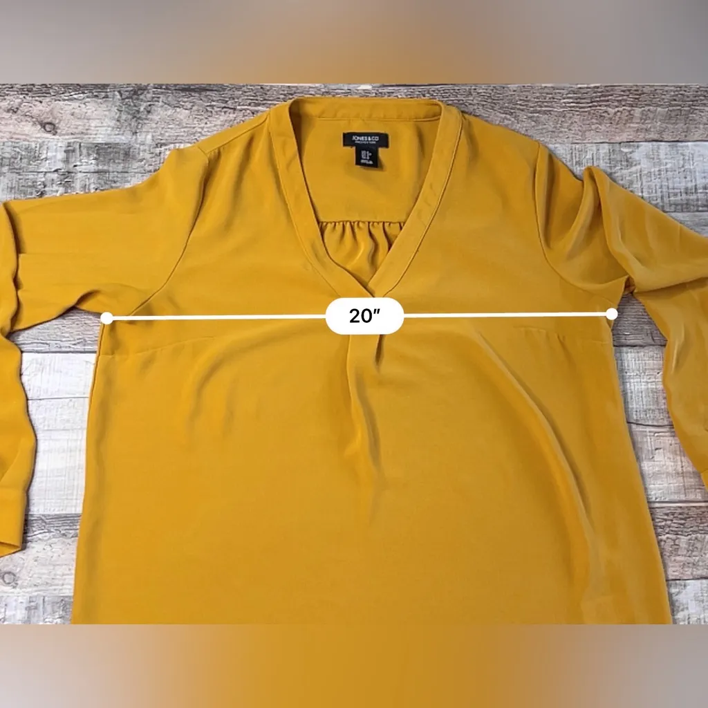 Jones New York Mustard Yellow Crepe Tunic Blouse SMALL Corpcore City Girl Preppy - Image 6