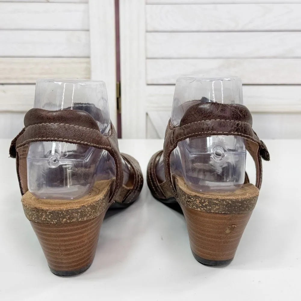 Taos Teezer Cork Sole Strappy Leather Block Heel Sandals Brown 8 Boho Hipster - Image 6