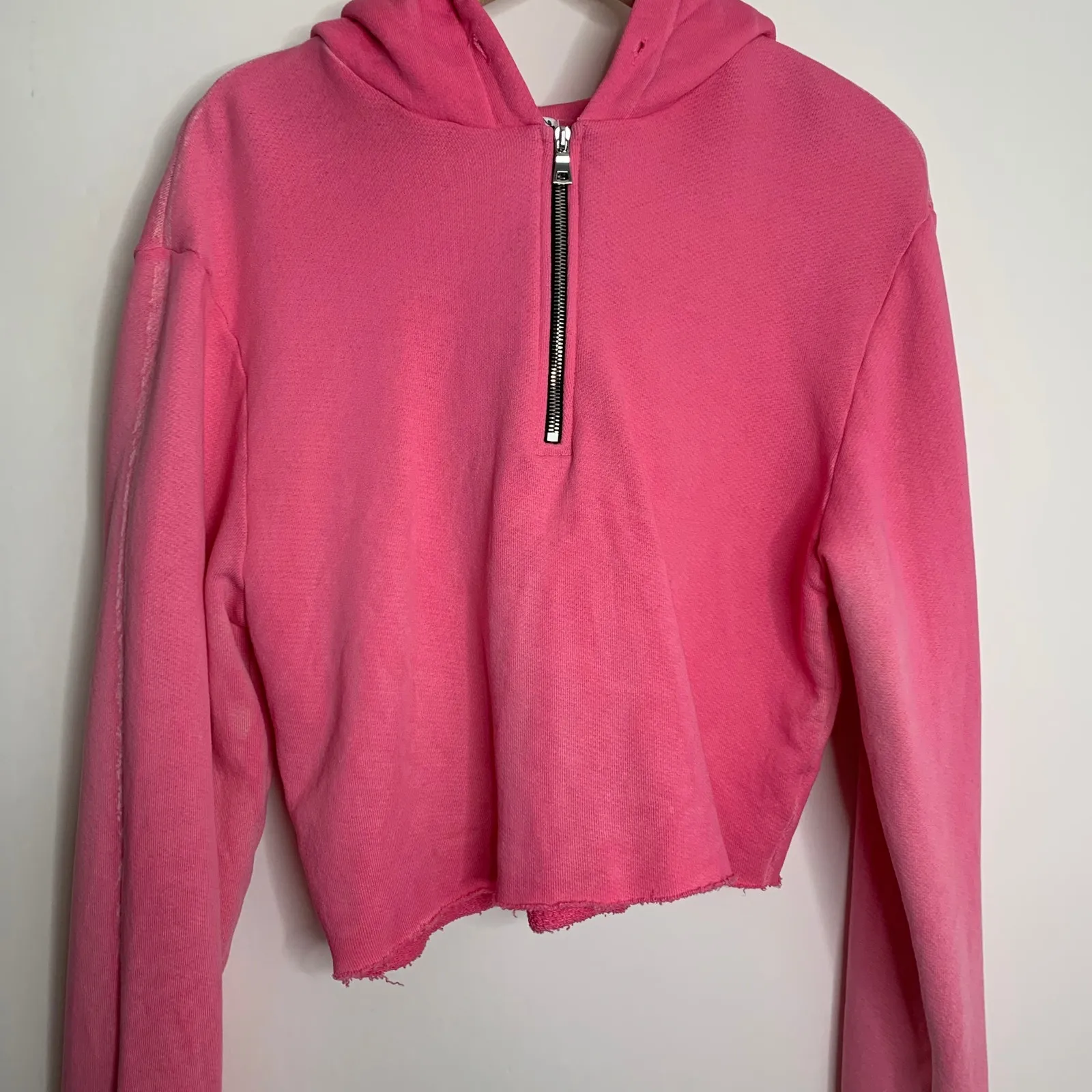 COTTON CITIZEN Brooklyn Crop Zip Hoodie In Hot Pink Mix Womens Medium - Image 11