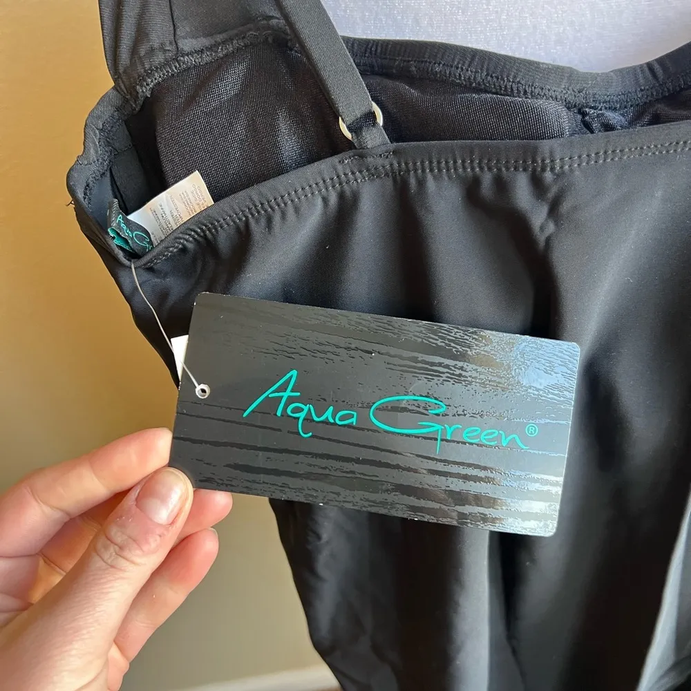 Aqua Green black ruched one piece bathing suit | large - Image 4