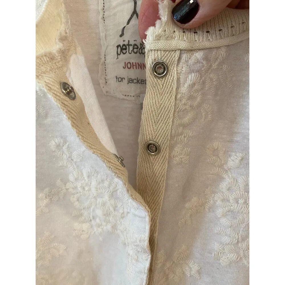 Pete & Greta Long Sleeve Embroidered Snap Button Sweater Cream Small - Image 10