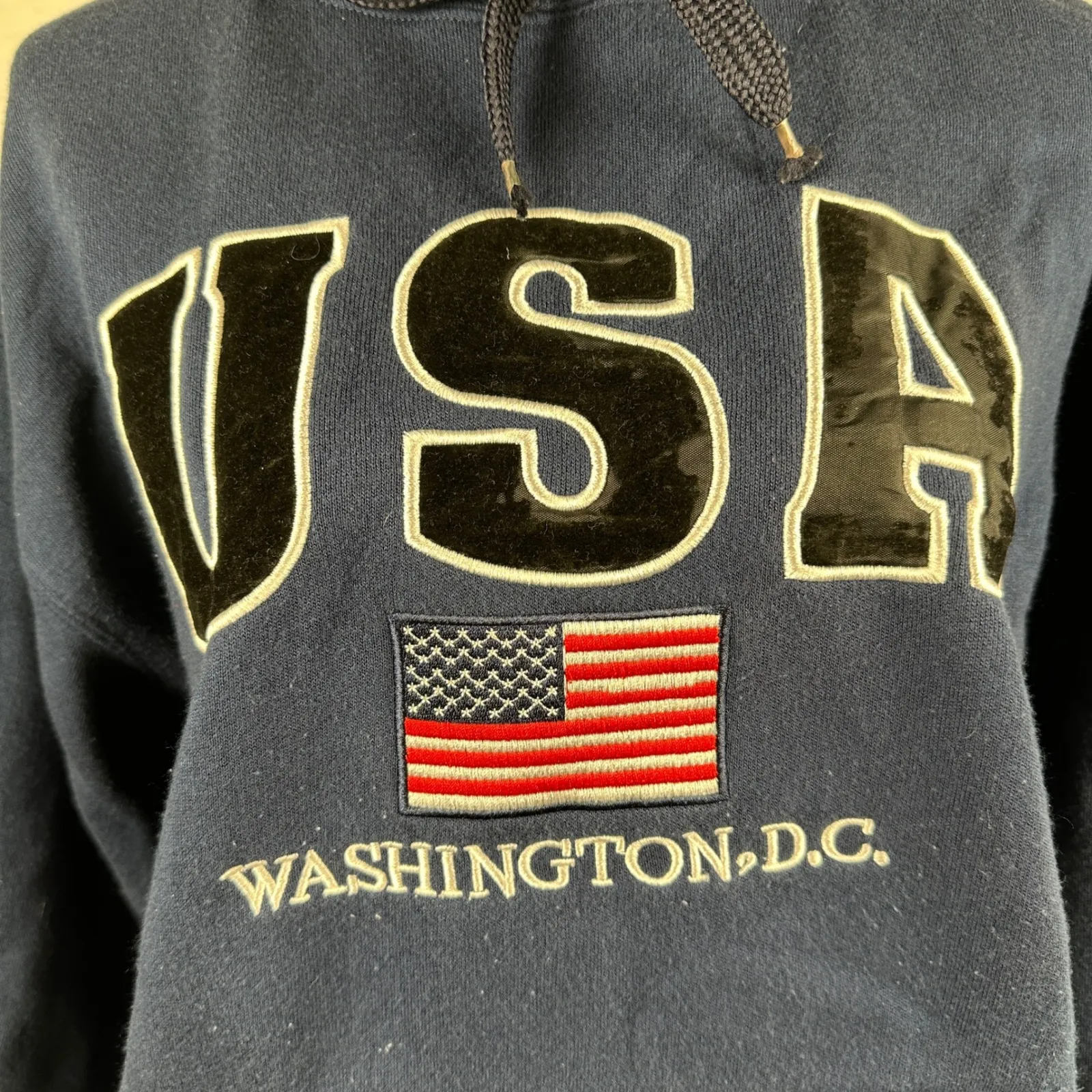 USA Washington DC Embroidered Hoodie Sweatshirt‎ Navy Blue Womens Size Medium - Image 2