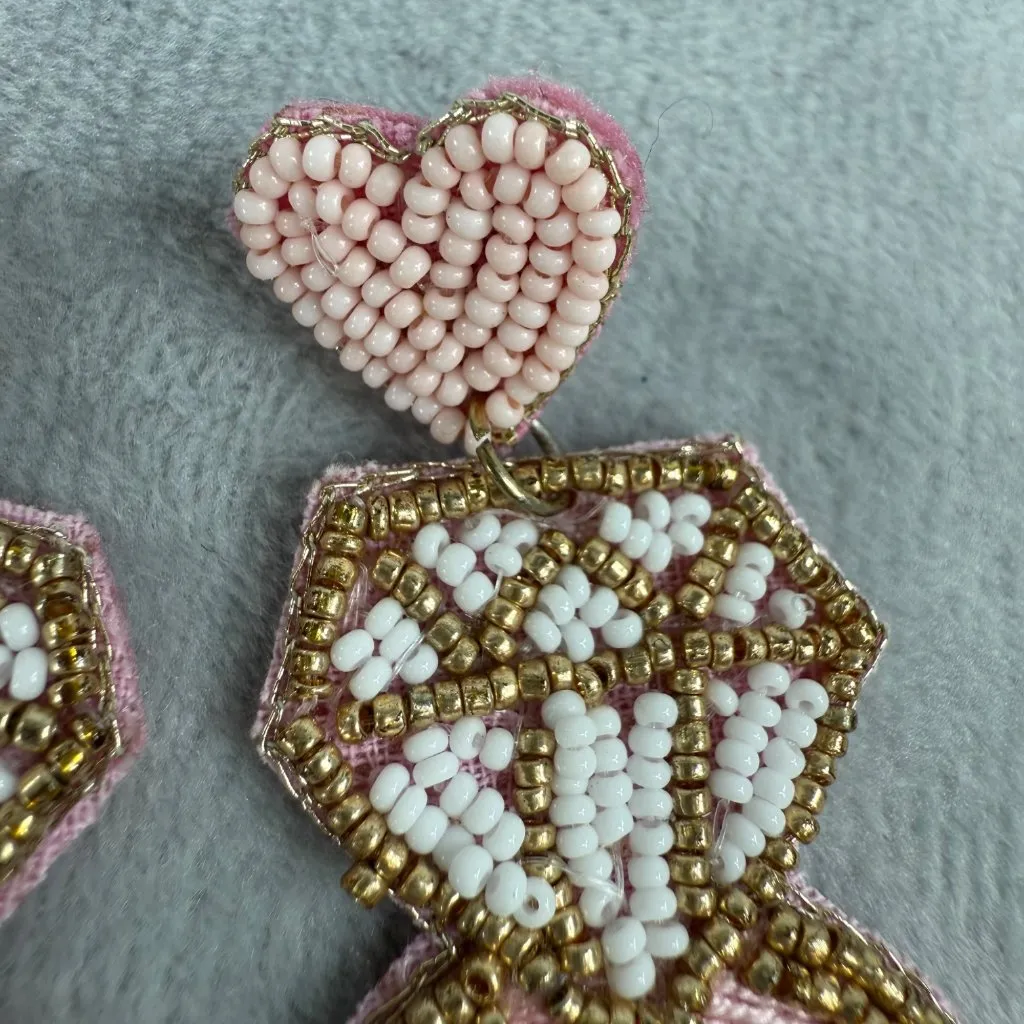 Bridal Party Beaded "Team Bride" Statement Earrings Wedding Pierced Post Pink - Image 9