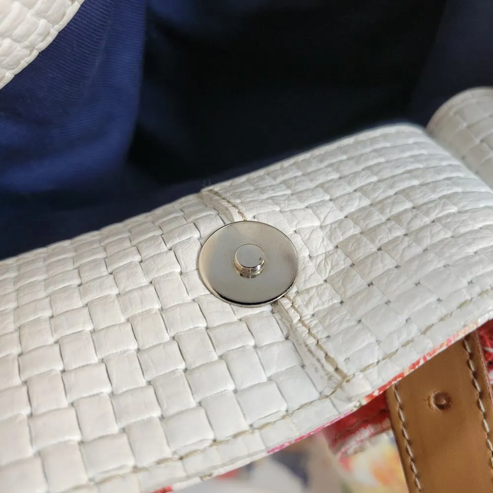 Claudia Firenze Womens Iris Tote Bag White Pink Floral Woven Leather Purse Italy - Image 7