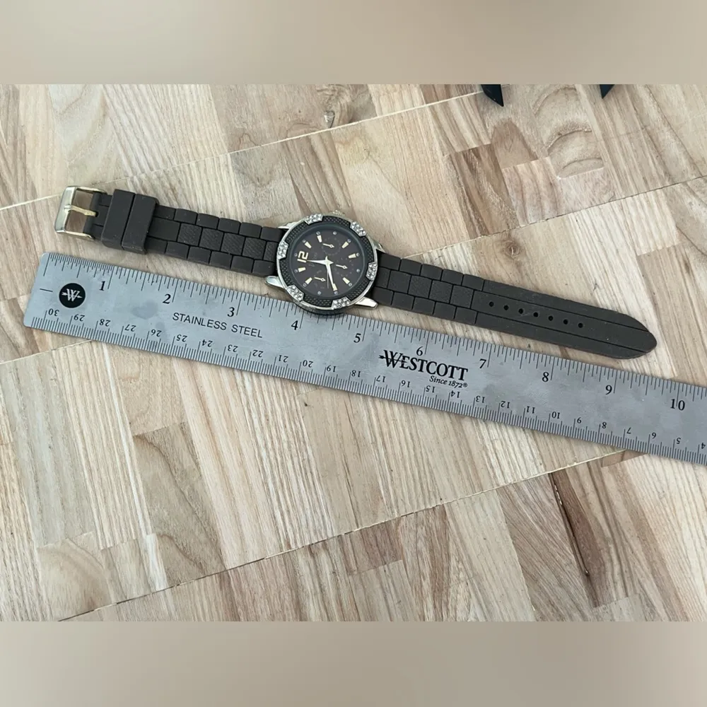 Vivani Ladies Watch Crystal Embellishments Brown Dial Brown Silicone Strap - Image 10