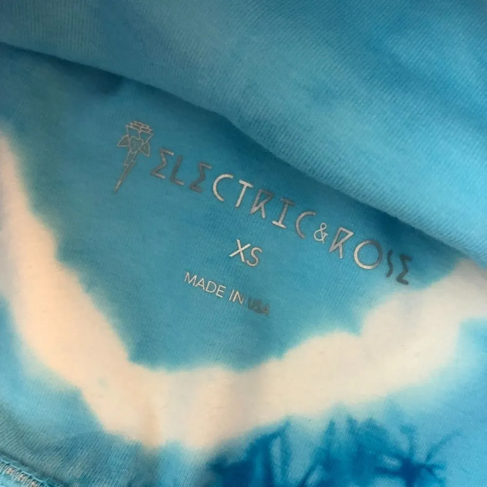 Electric & Rose Grayson Crop Top Sports Bra Crossover Straps Tie Dye Blue XS - Image 5