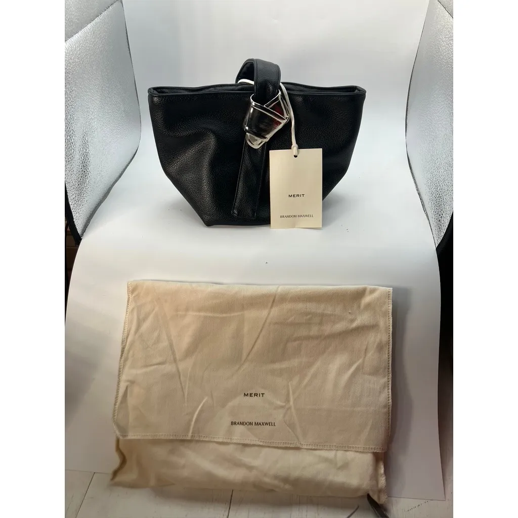 MERIT Brandon Maxwell Black Leather Mini Tote Handbag with Dust Bag New - Image 2