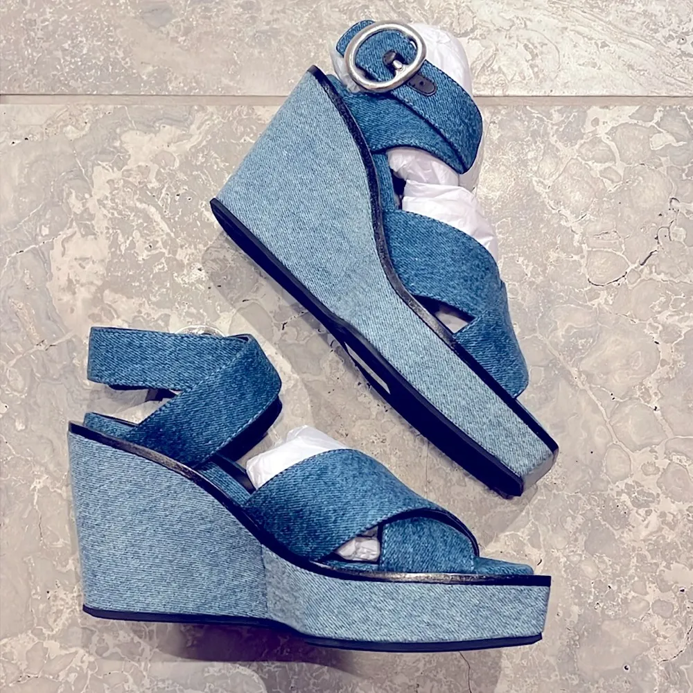 Rag & Bone Santiago Ankle Strap Platform Wedge Sandals Denim, Size 8.5/38.5 NWT - Image 8