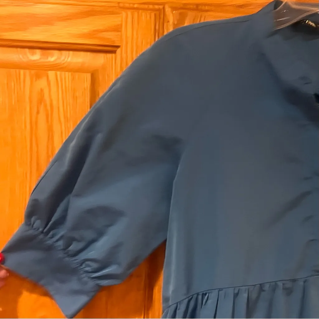 ZARA Sea Puff Sleeve Voluminous Tiered Ruffle Midi Maxi Dress Blue Size XS - Image 11