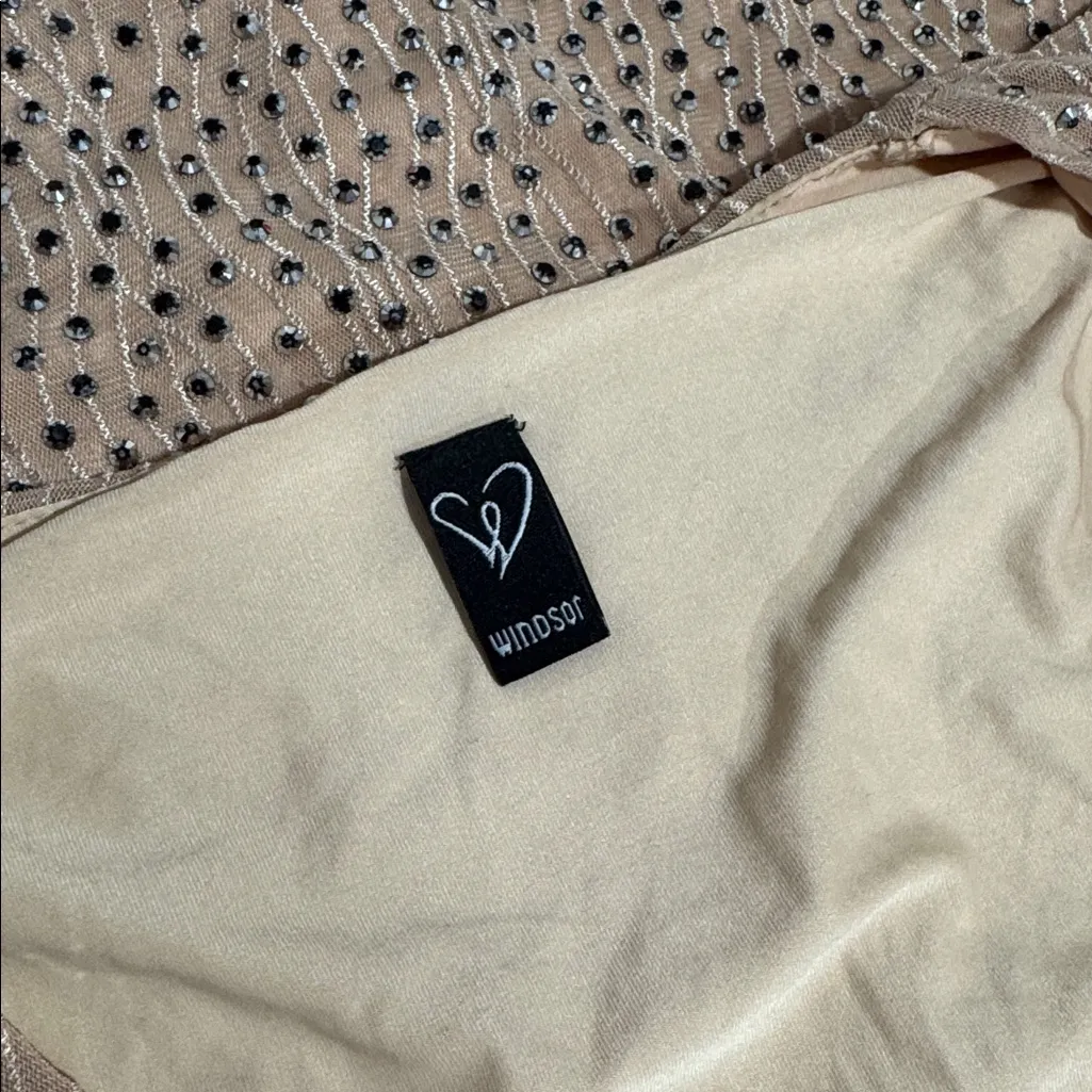 Windsor Sequin V-Neck Long Sleeve Dress - Tan EUC - Image 6