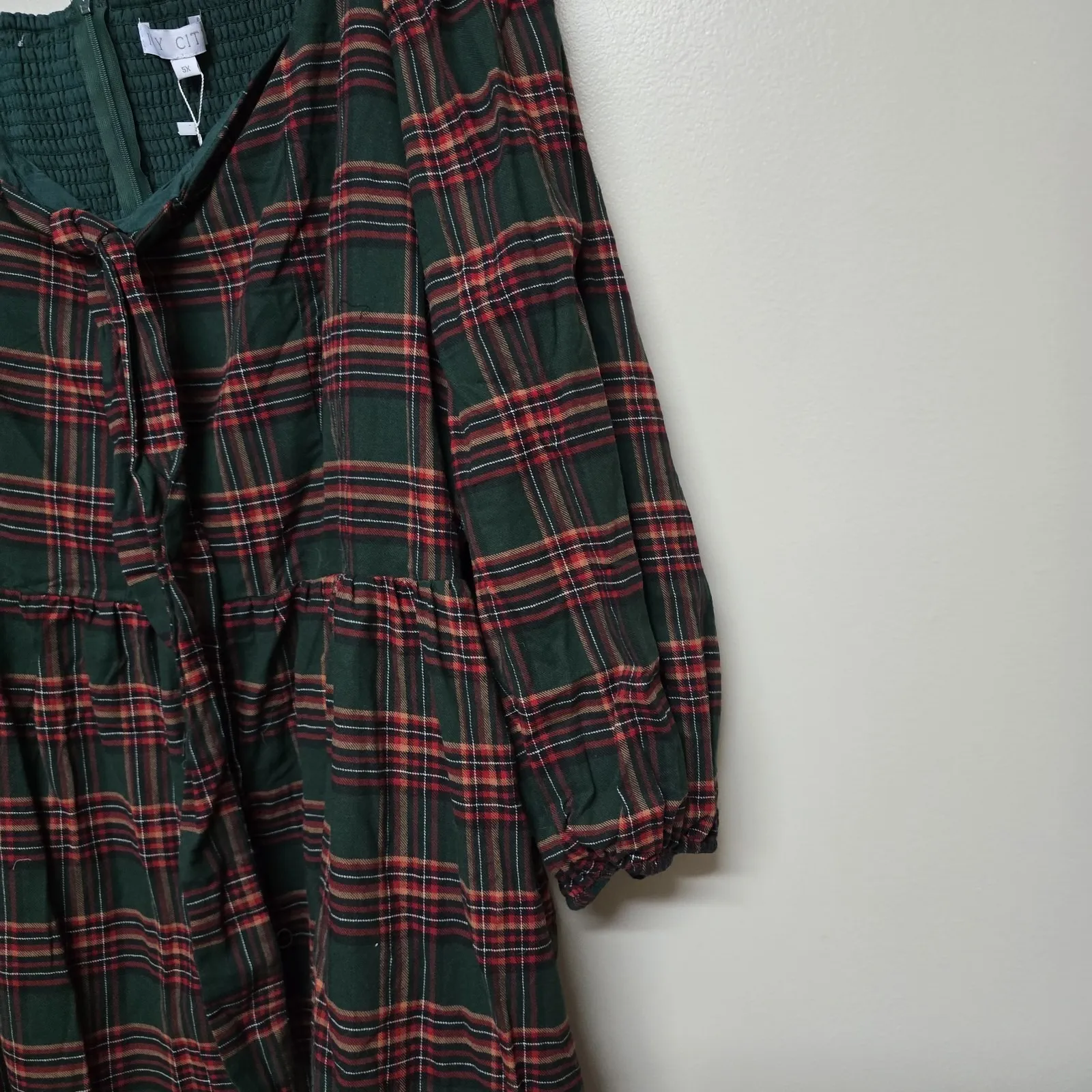 Ivy City Co. Womens 5X Margo Midi Dress Green Plaid Smocked Plus Size‎ Holiday - Image 4