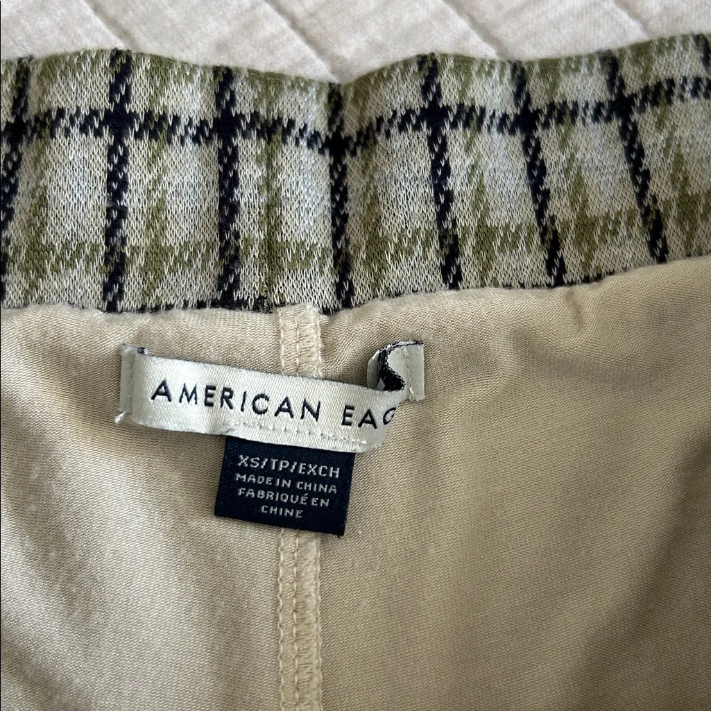 American eagle school girl pleated green tan navy plaid mini skirt skort XS Y2K - Image 6