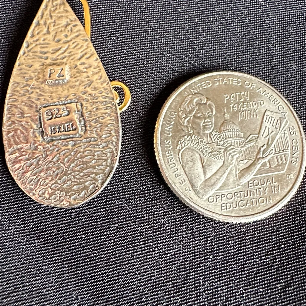 Or Paz NWOT two tone sterling earrings.Articulated gold vermeil w/ Zircon dangle Silver - Image 5