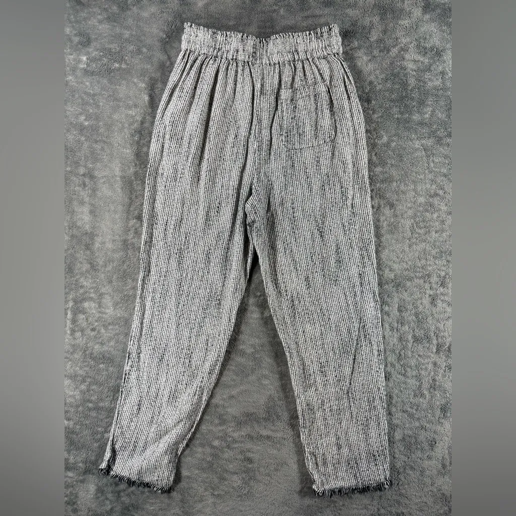 Aerie High Rise Pinstripe Fringe Lounge Pants Black White Beach Flowy Breathable - Image 3