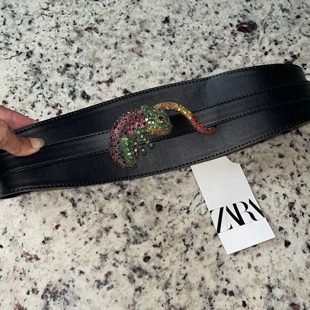 Zara CHAMELEON JEWEL BELT NWT Black Adjustable Size‎ 80 (US 30) - Image 4