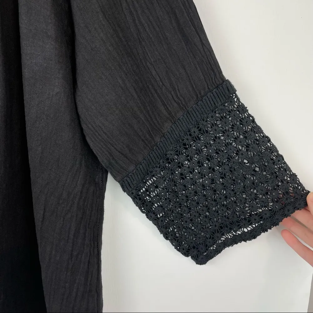 NWT Soft Surroundings Crochet Sleeve Grey Tunic Top Sz Small 100% Linen - Image 6