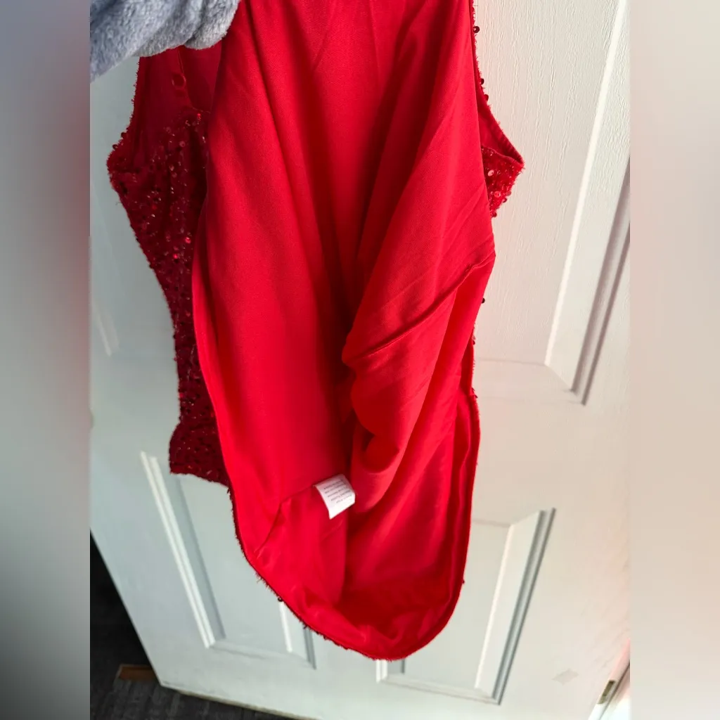 Red Sequin Mini Party Dress | Sparkly Slip Style | Size L Size L - Image 5