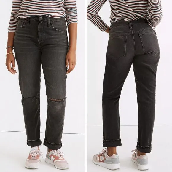 NEW Madewell‎ High-Rise Slim Boyjean in Caton Wash Ripped-Knee, 27 - Image 2