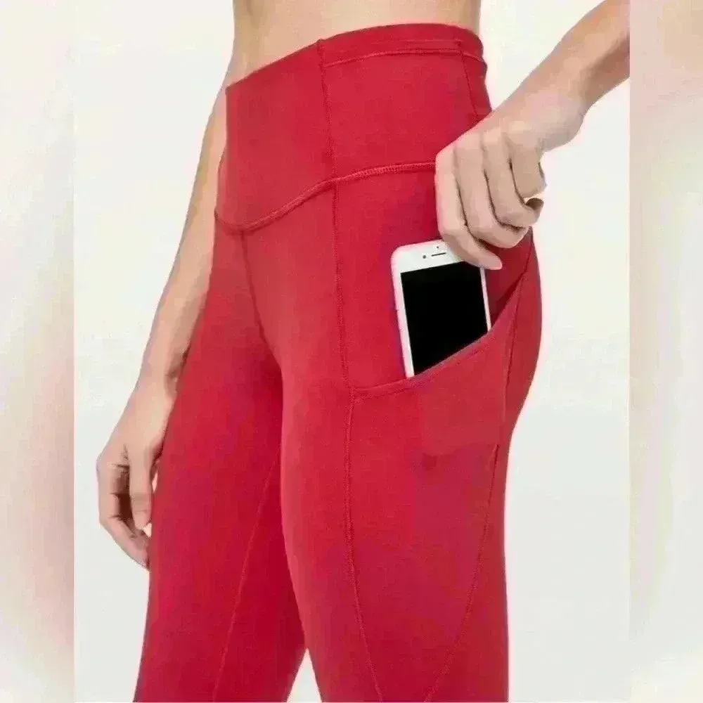 Lululemon $118 Fast & Free Crop II Nulux 19 Size 4 Retails Dark Red Capris Pants - Image 2