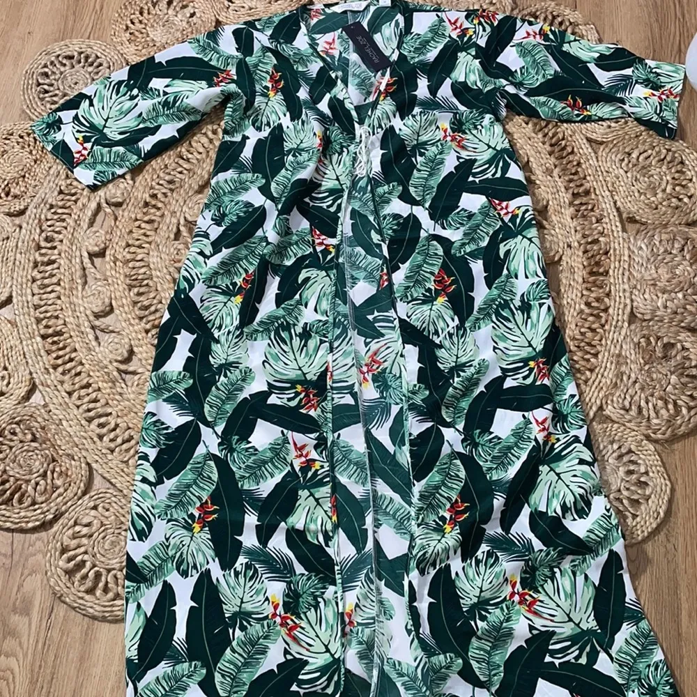 Rachel Zoe Leaf Green Printed Maxi Kimono Open Cardigan OS Rachel Zoe OS - Image 2