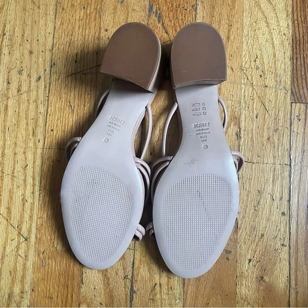 Schutz Nude Leather Strappy Block Heel Sandals Size 11 - Image 6
