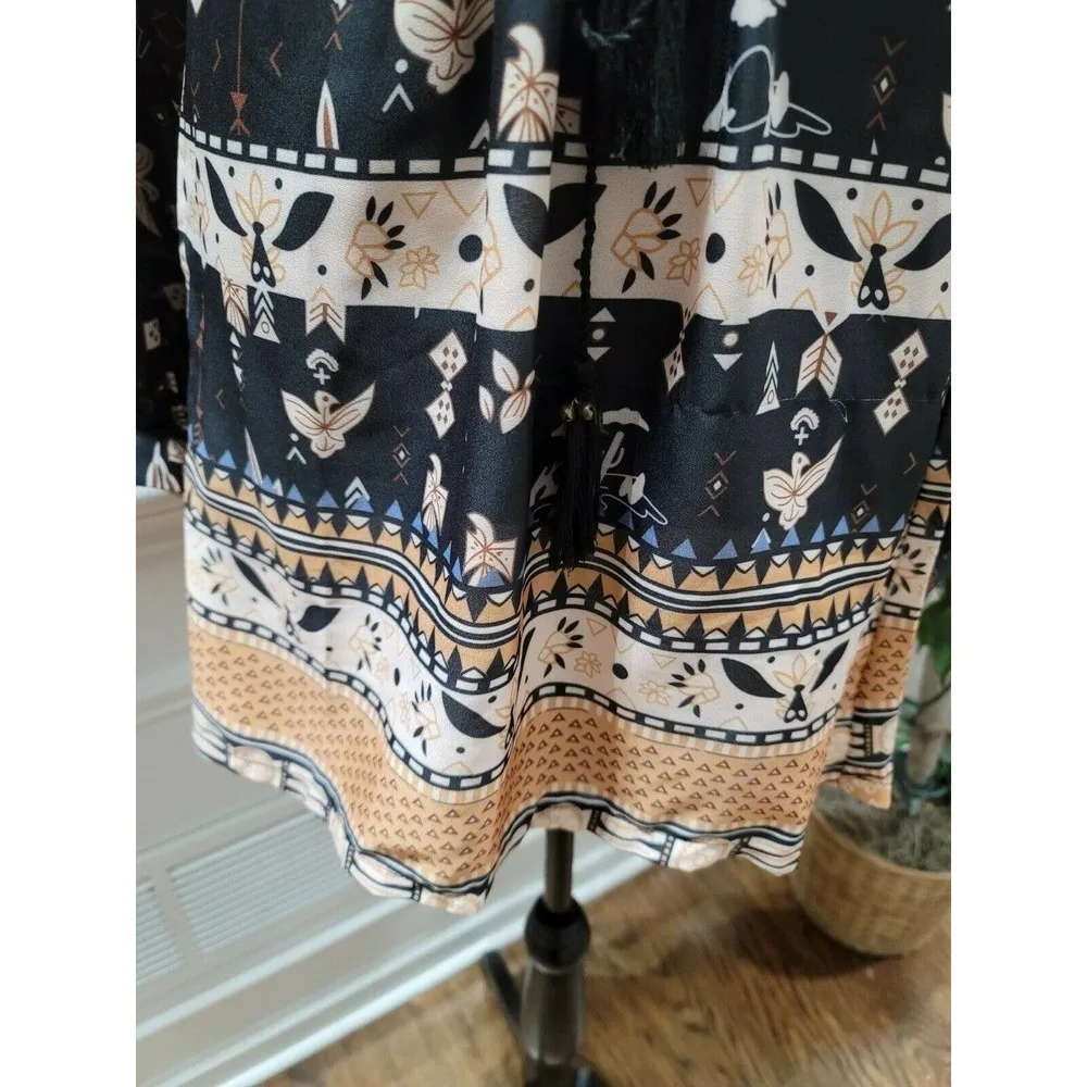 Zaful Women's Black 100% Cotton V-Neck long Sleeve Knee Length Dress Size Medium - Image 4