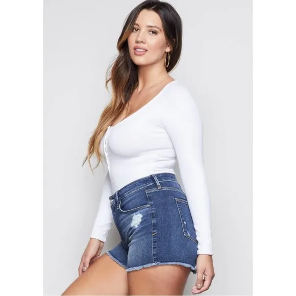 Good American White Micro Rib Scoop Neck Medium Coverage Long Sleeve Bodysuit - Image 5