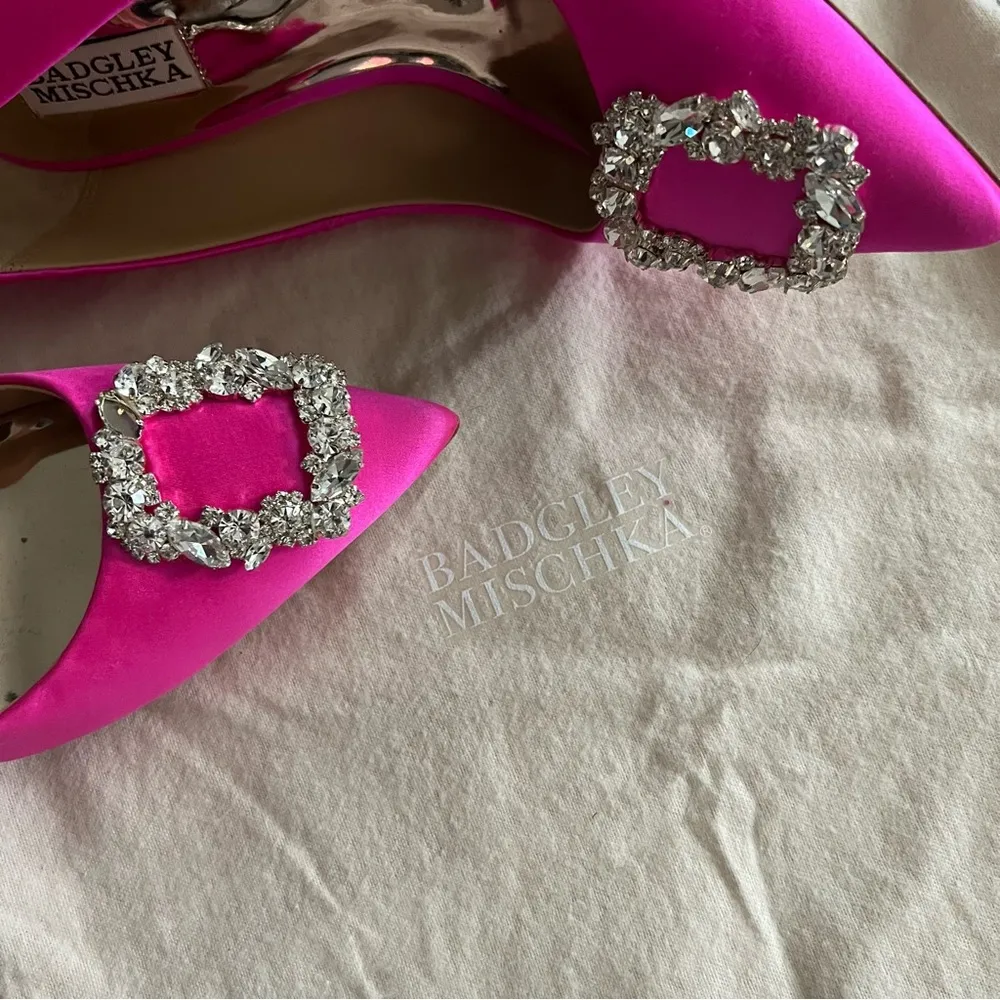 Badgley Mischka Cher Satin Brooch Embellished Pumps Pink, Size 7.5 New + DustBag - Image 11