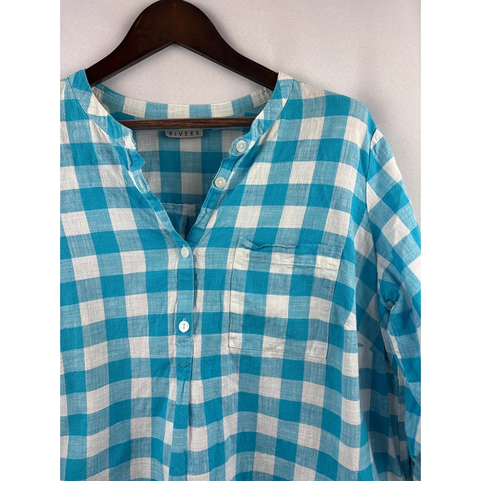 Women’s Joan Rivers 1X Blue & White 3/4 Button Shirt - Image 2