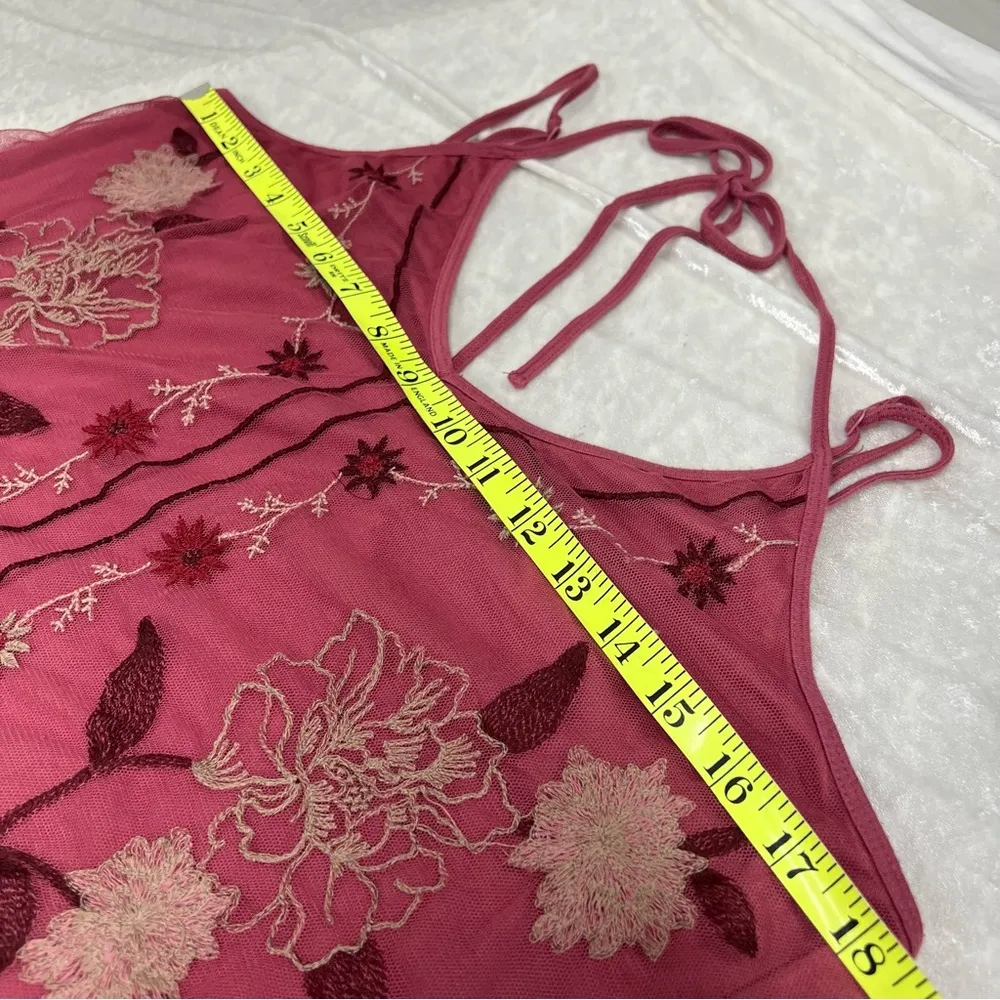 Embroidered mesh Floral Pink Women's Top xl strappy tank boho Y2K festival cami - Image 5