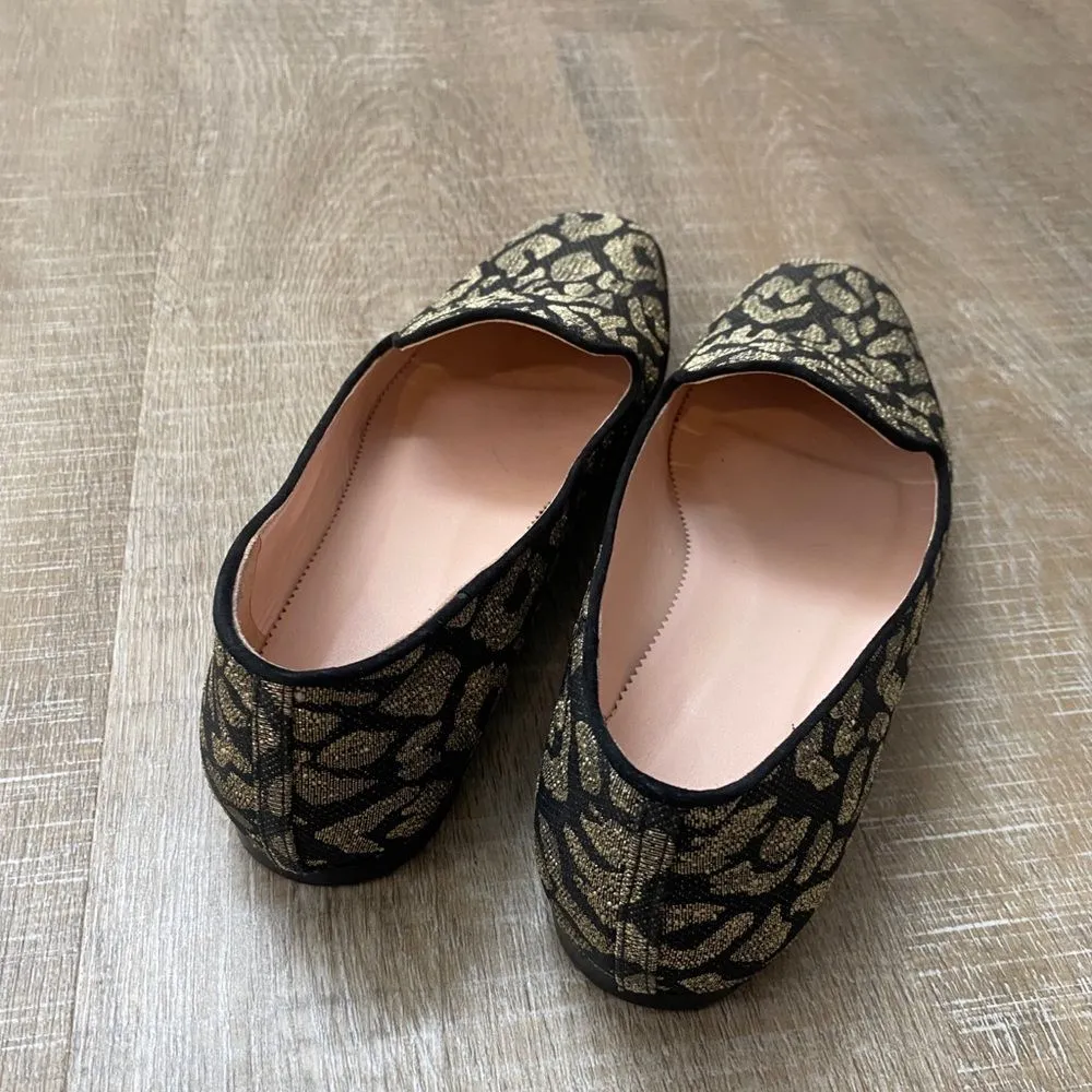 J. Crew Loafer Smoking Flats Black Gold Metallic Leopard Print Women 8.5 Holiday - Image 10