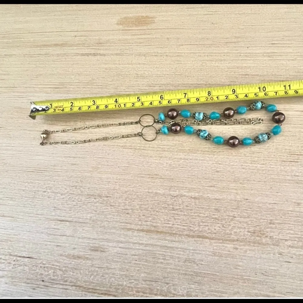 Turquoise gold tone beaded necklace - Image 9