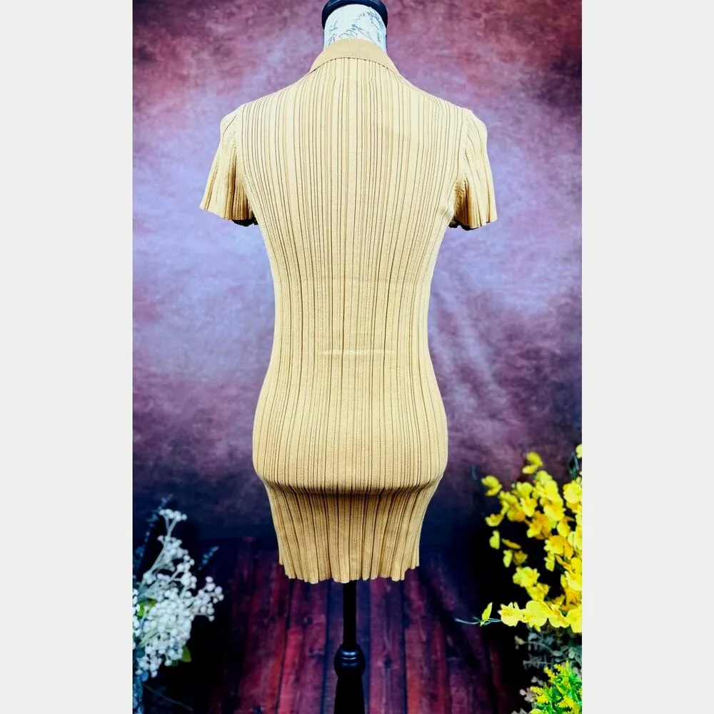Lita by Ciara Rib Cotton Blend Polo Minidress Iced Coffee M Tan Size M - Image 11