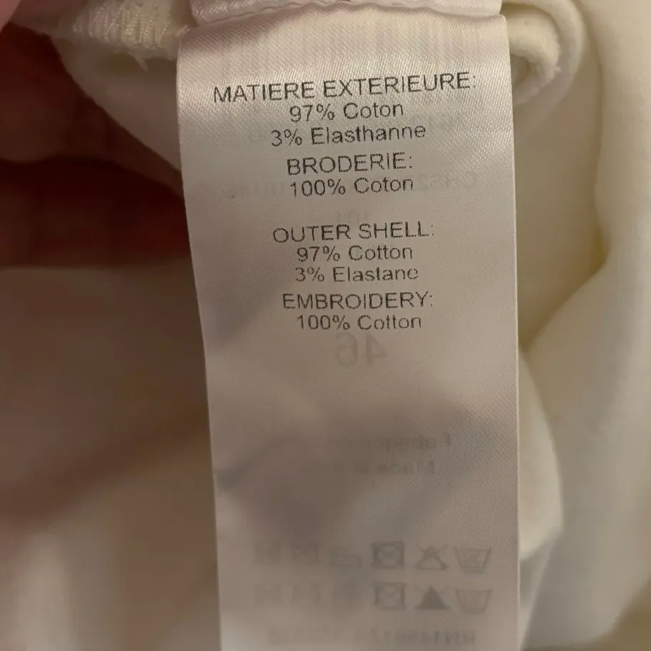 See by Chloe Size 46 US 14 Denim Popover Shirt White Flower Cutouts FLAW - Image 3