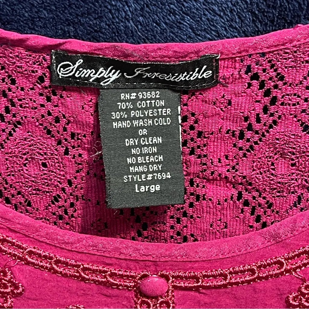 Magenta Embroidered Women's Top Puff Bell Feminine Short Sleeve Long Peplum L Pink Size undefined - Image 3