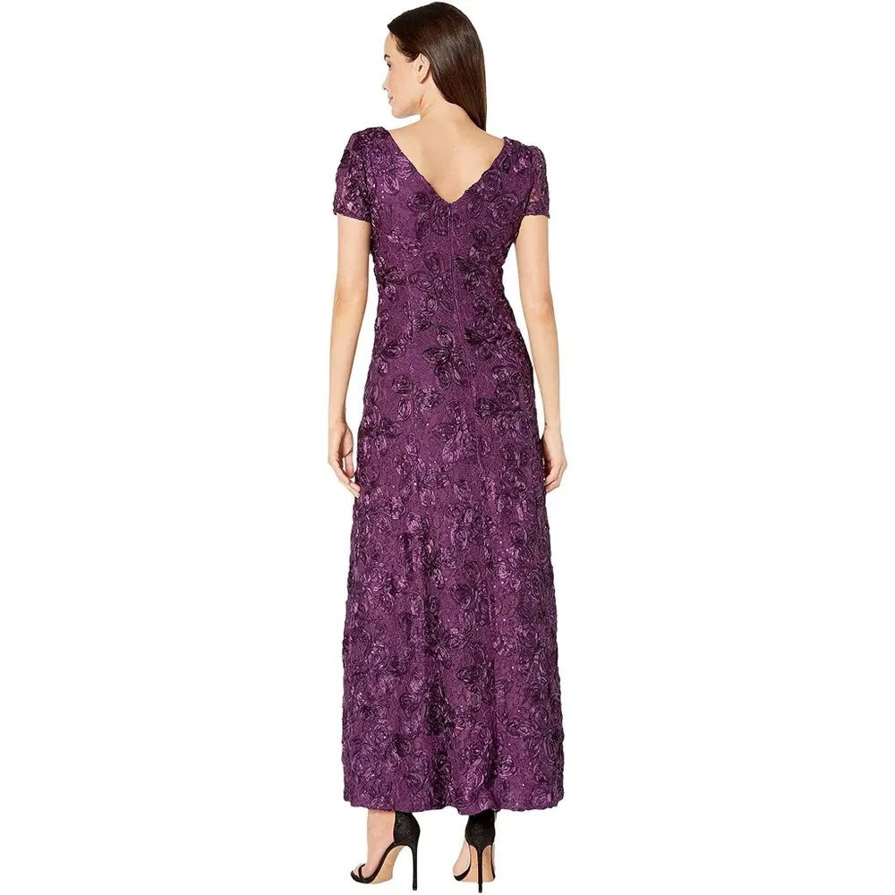 Alex Evenings Embellished Lace A-Line Gown, Purple Eggplant Size 14 New w/Tag - Image 4